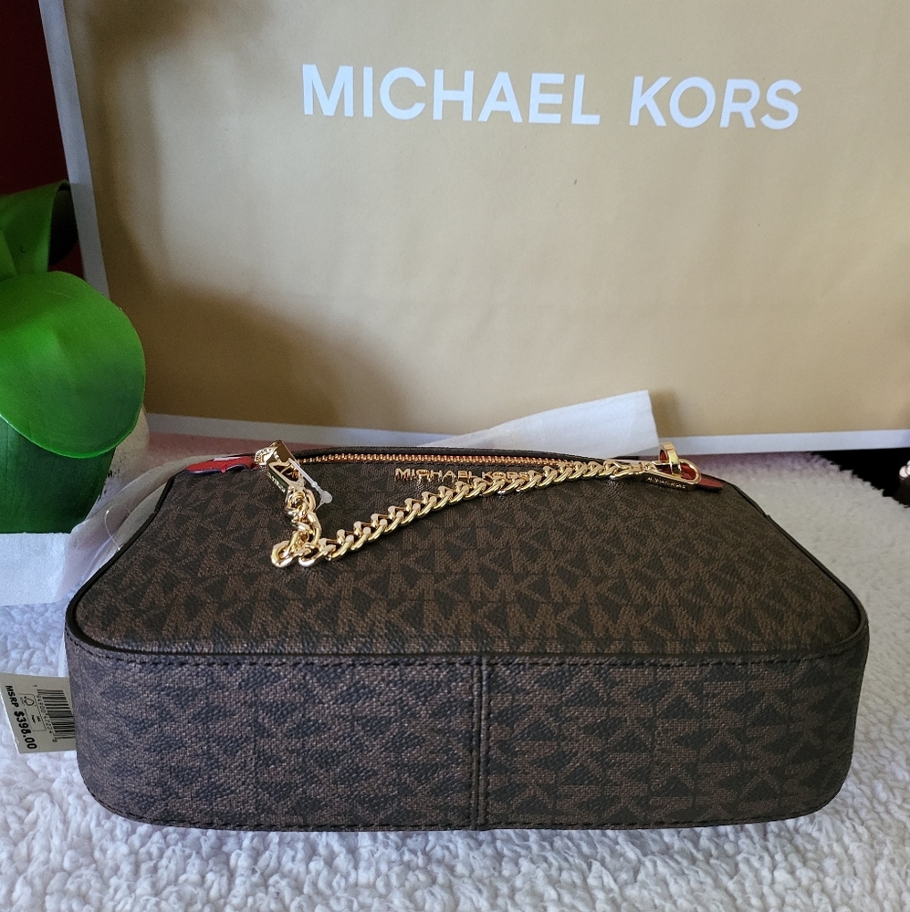 🆕MICHAEL KORS Jet Set LG East West Zip Chain MK Leather Crossbody Bag👜 - Picture 7 of 10